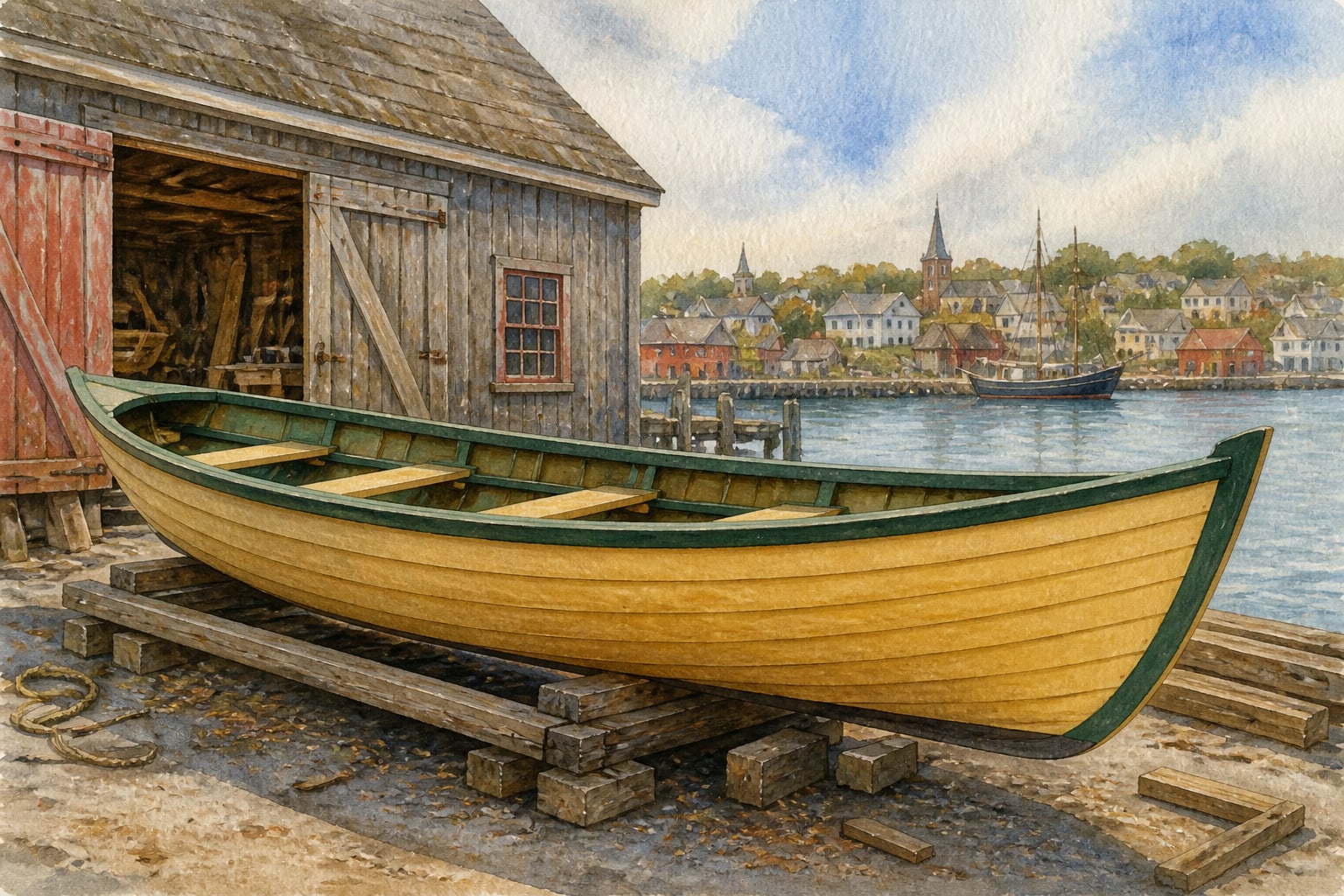 L’atelier de doris et la construction navale. Vue destinée aux visiteurs de ce site de Lunenburg.